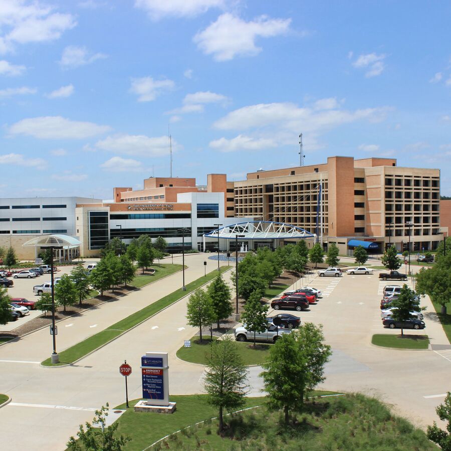 The entrance, parking lot and buildings for the UT Tyler Health Science Center