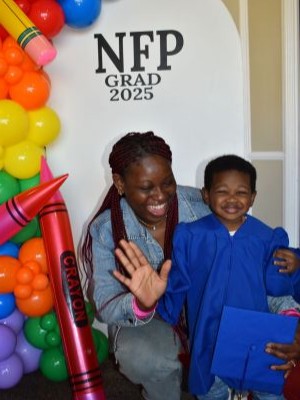 Latifah and her son graduated alongside 15 other mothers with their toddlers from the Nurse-Family Partnership program, which pairs nurses with first-time mothers to provide free, convenient in-home visits twice a month, on average. The nurse monitors the mother's health during pregnancy and the child's health until their second birthday to proactively address health concerns or connect the mother with the right resources.