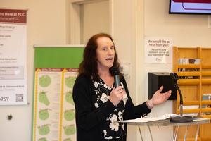 Family Circle of Care CEO Kristen Harris speaks at the West Gentry Clinic Five-Year Celebration. Shortly after the UT Tyler internal medicine residency inception five years ago, the Family Circle of Care’s West Gentry Clinic became home to the university's continuity clinic.