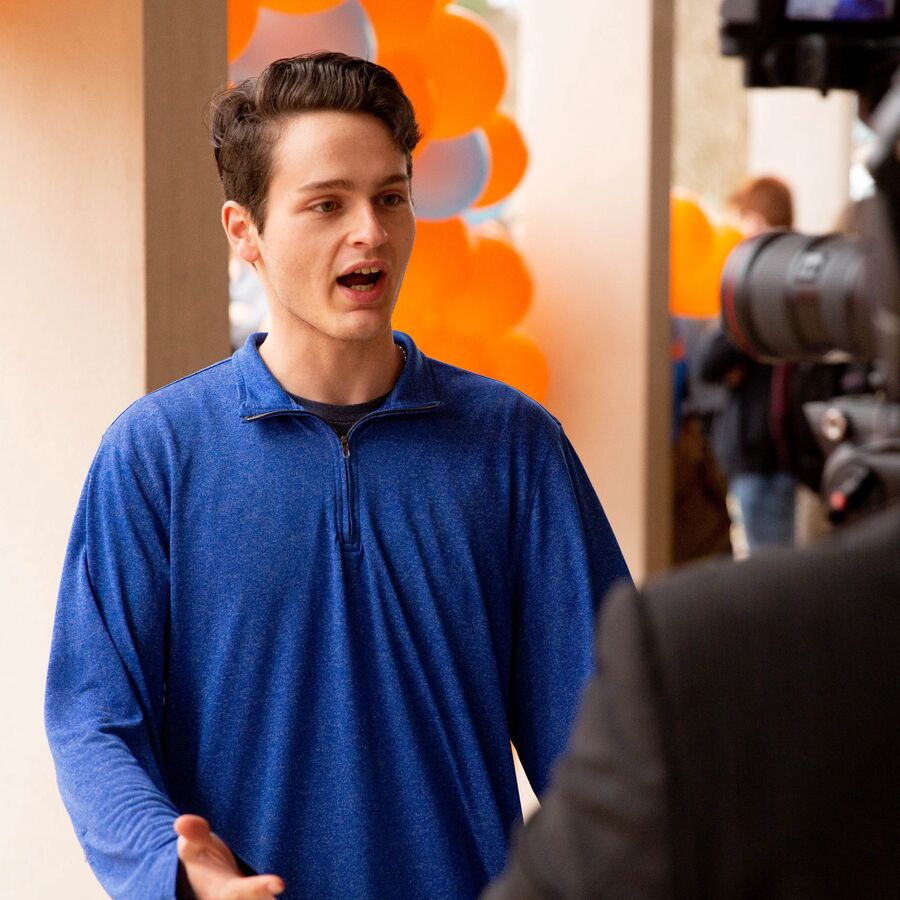 Male UT Tyler student being interviewed on camera