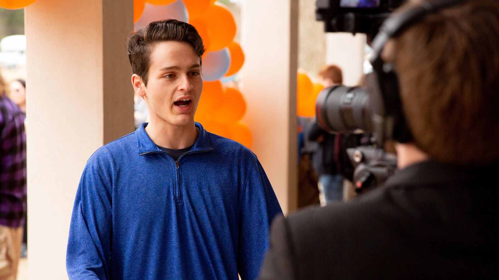 UT Tyler student being interviewed on camera