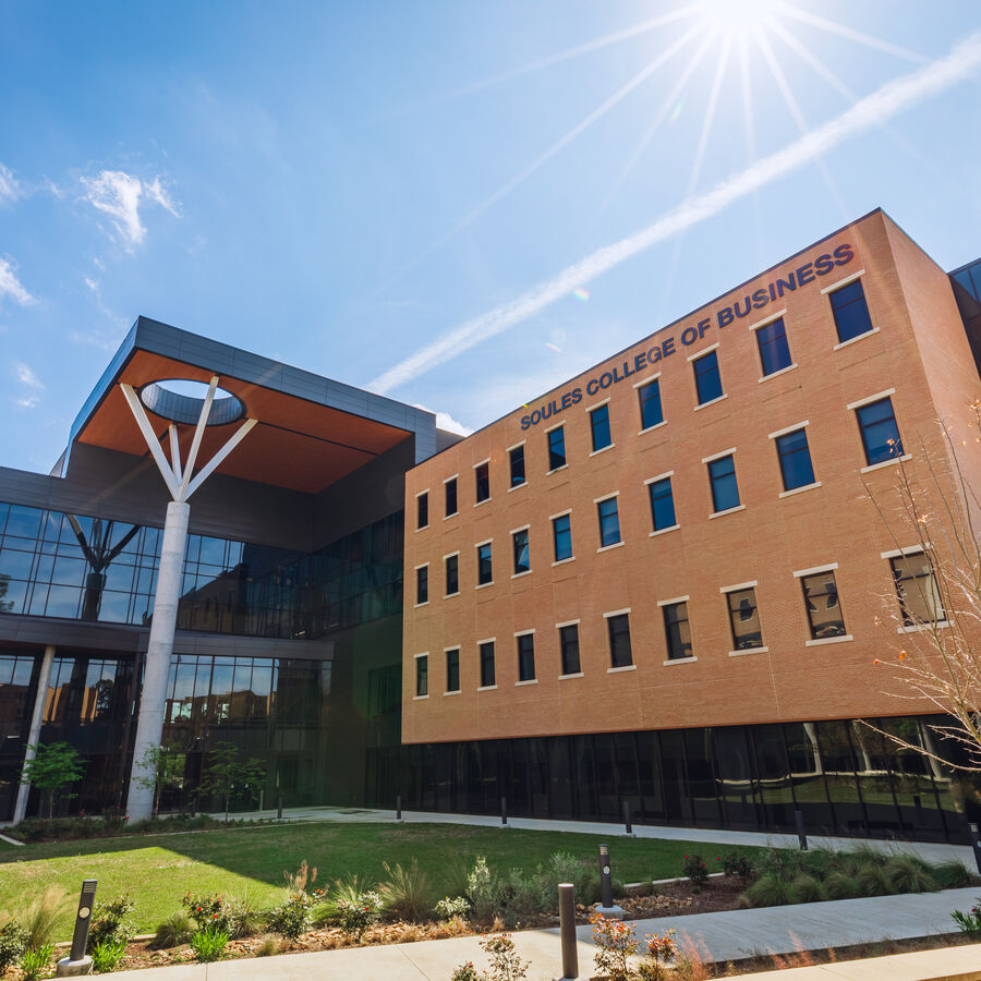 Exterior of the Soules College of Business on the campus of UT Tyler