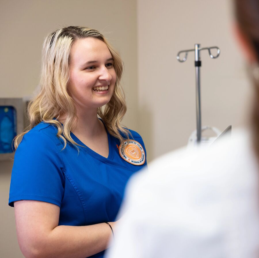 Female School of Nursing students in a simulation hospital at The University of Texas at Tyler