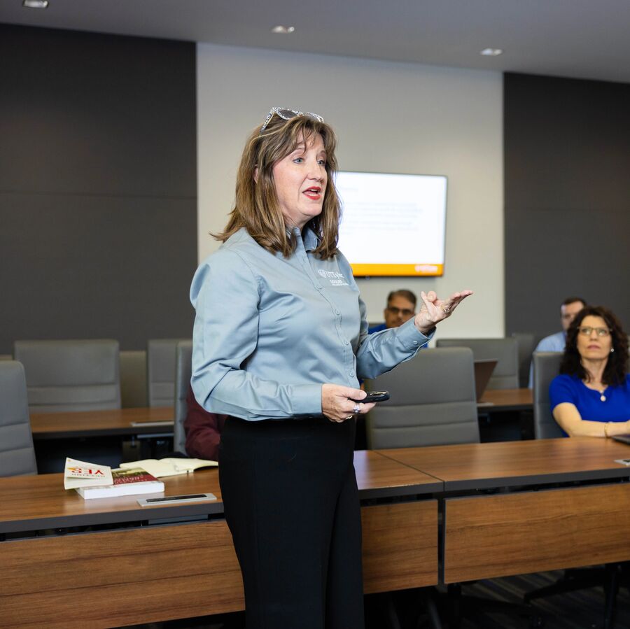 An evening lecture for the Executive MBA in Healthcare Management at UT Tyler's Soules College of Business