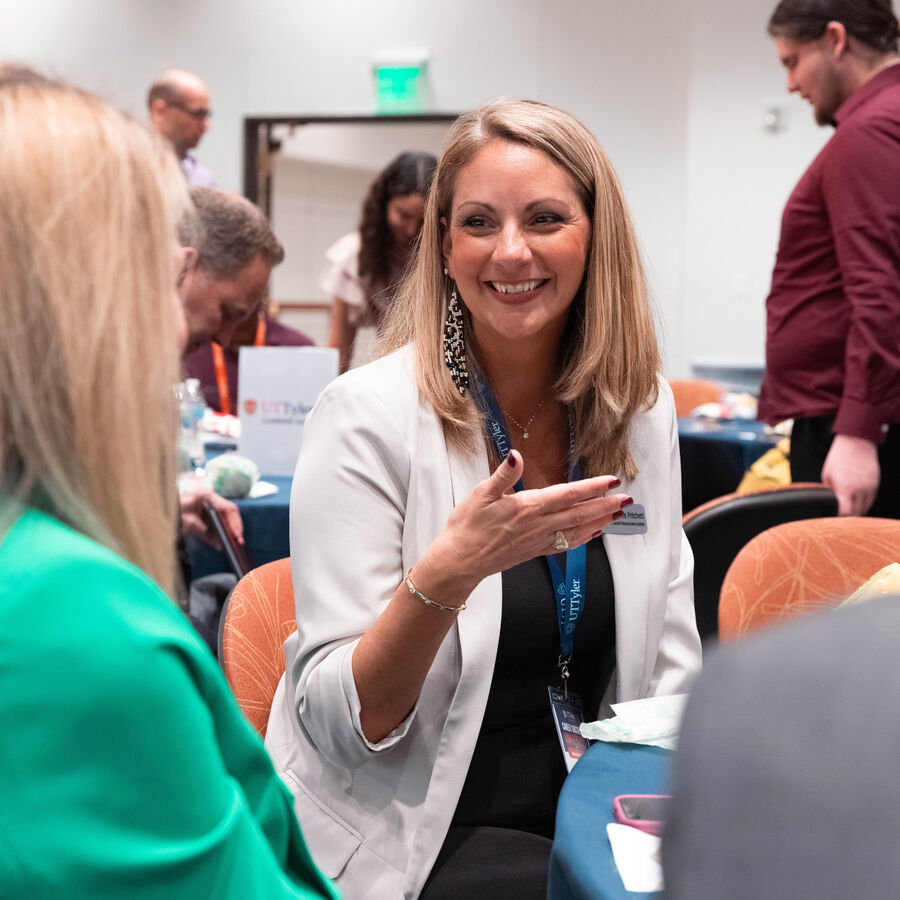 A female graduate student during a mock interview event at 