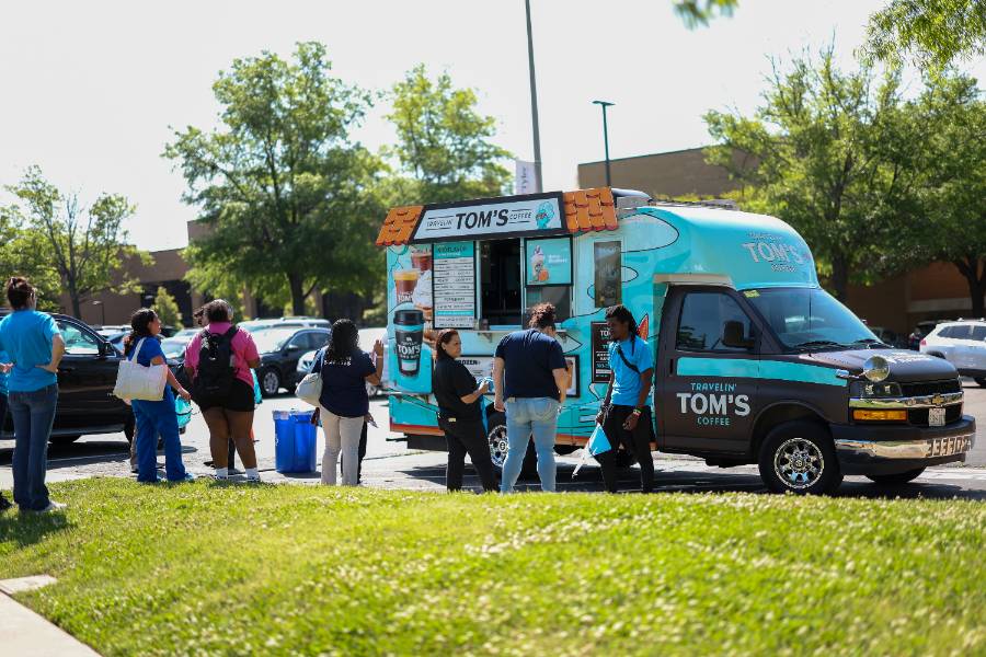 People lined up for the food truck