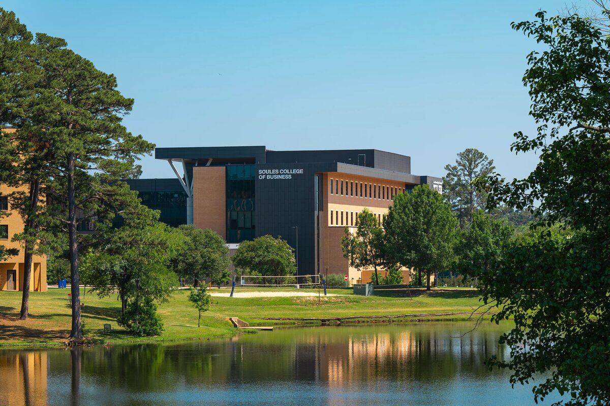 The outside of the Soules College of Business building