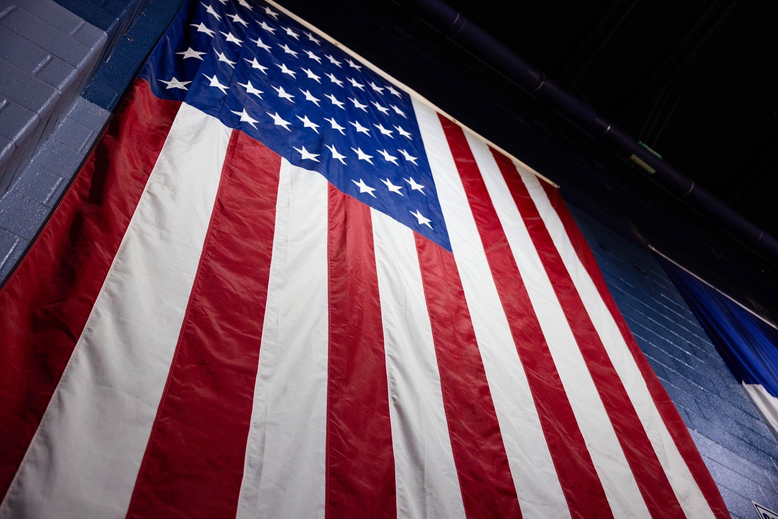 American flag on campus