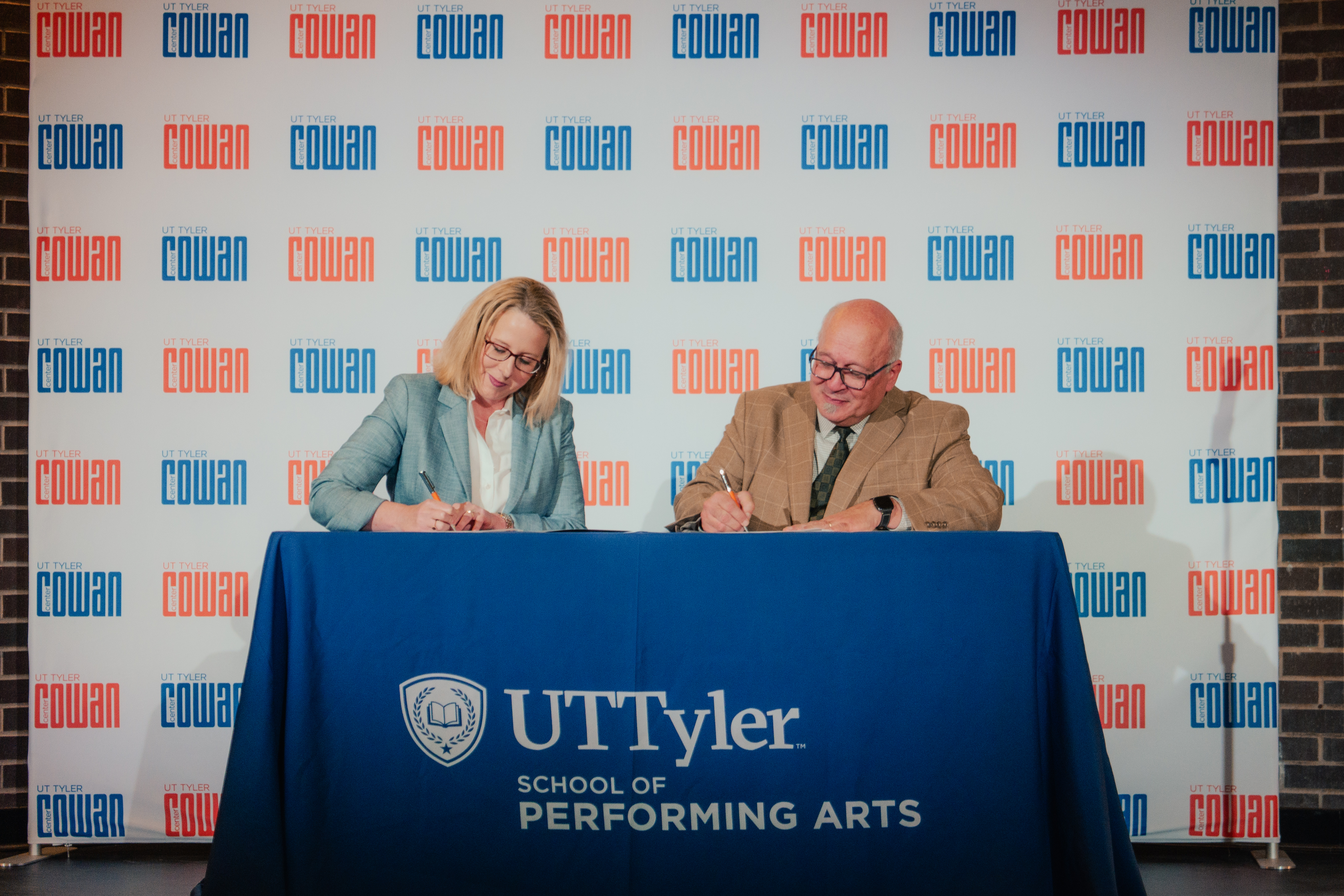 UT Tyler President Julie V. Philley, MD, and ETYO executive director Phil Ketcham signing MOU agreement