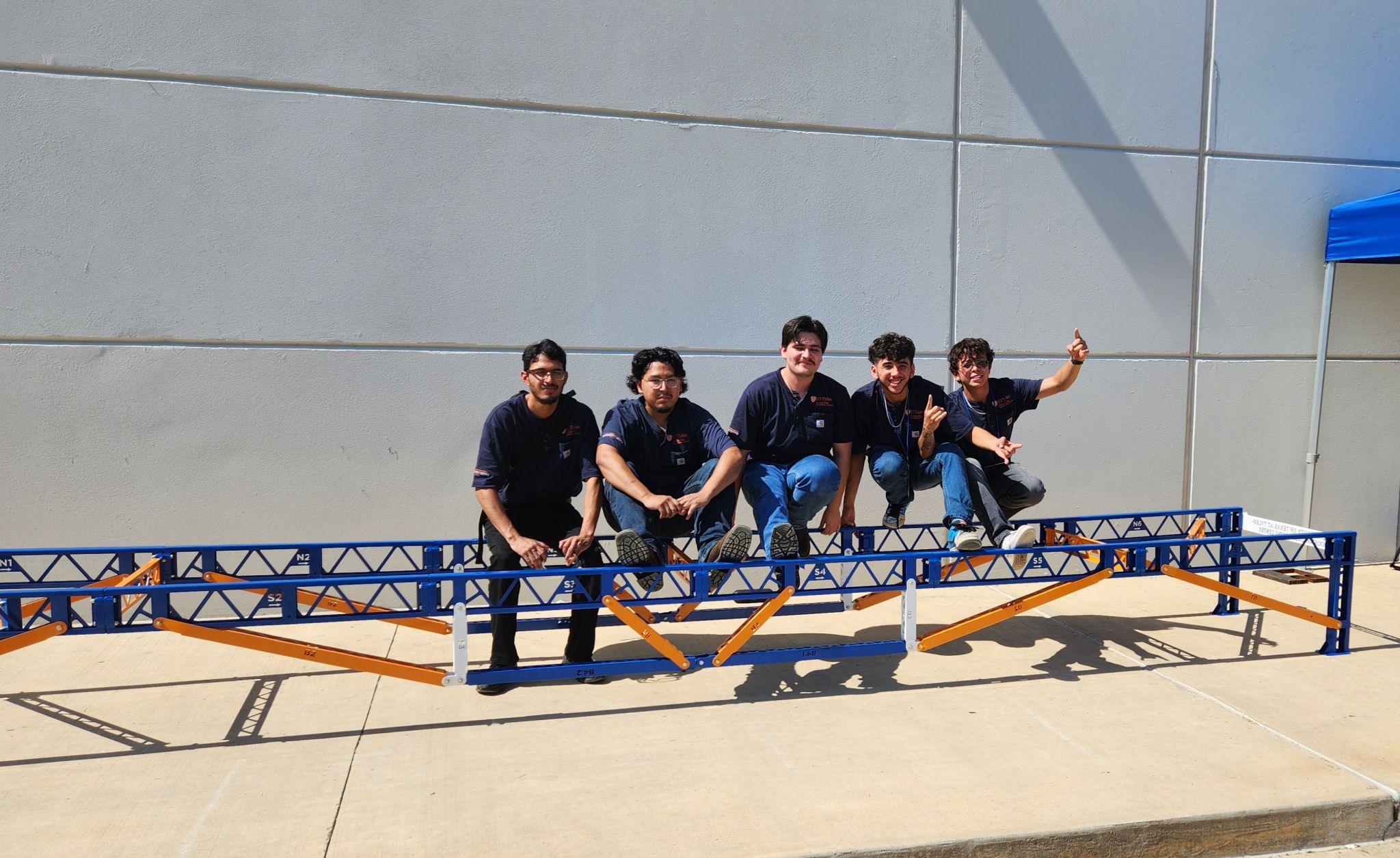 Some UT Tyler HEC steel bridge team members with their 2024 bridge entry