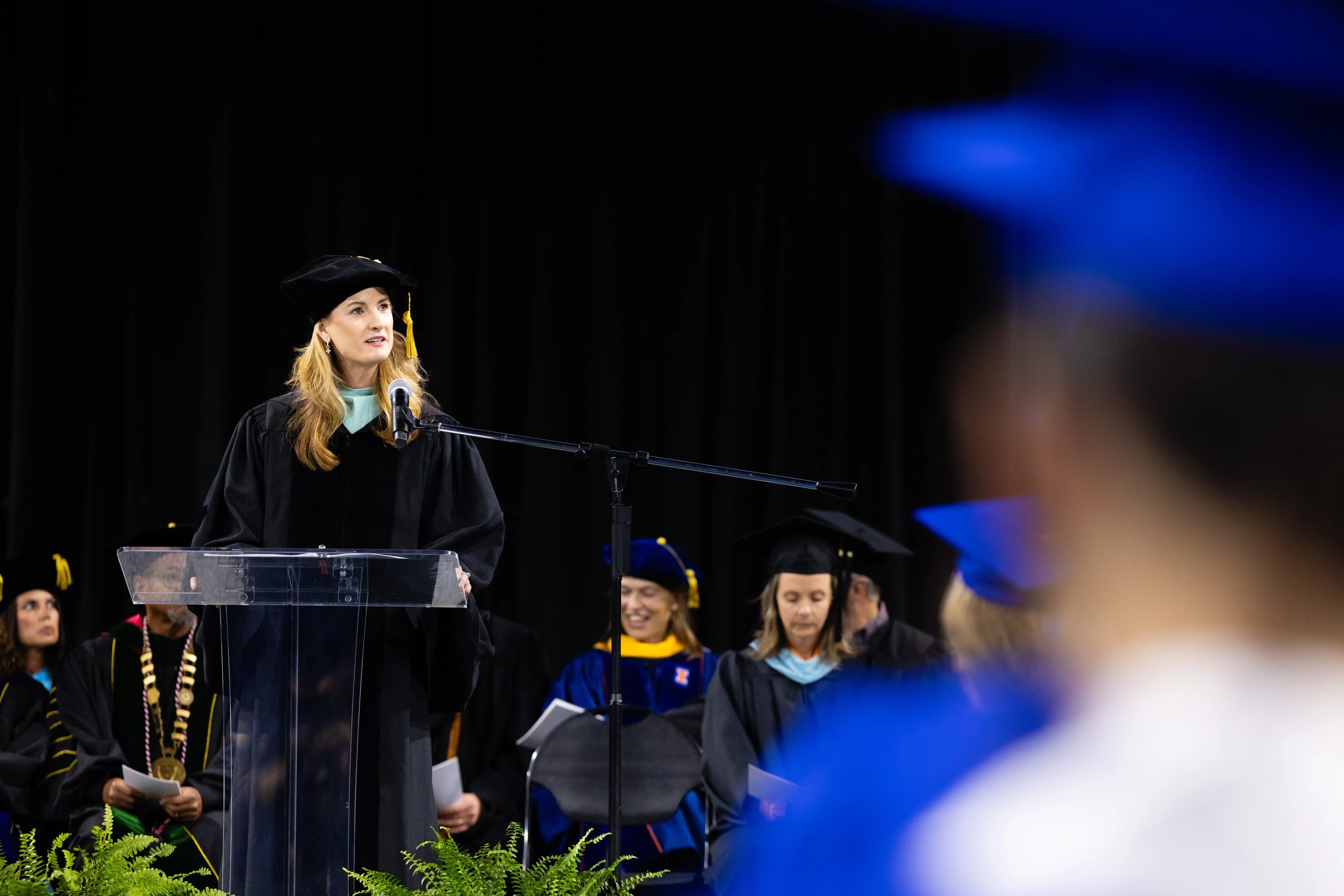 Dr. Simmons gives opening remarks at the UA 2024 graduation ceremony.