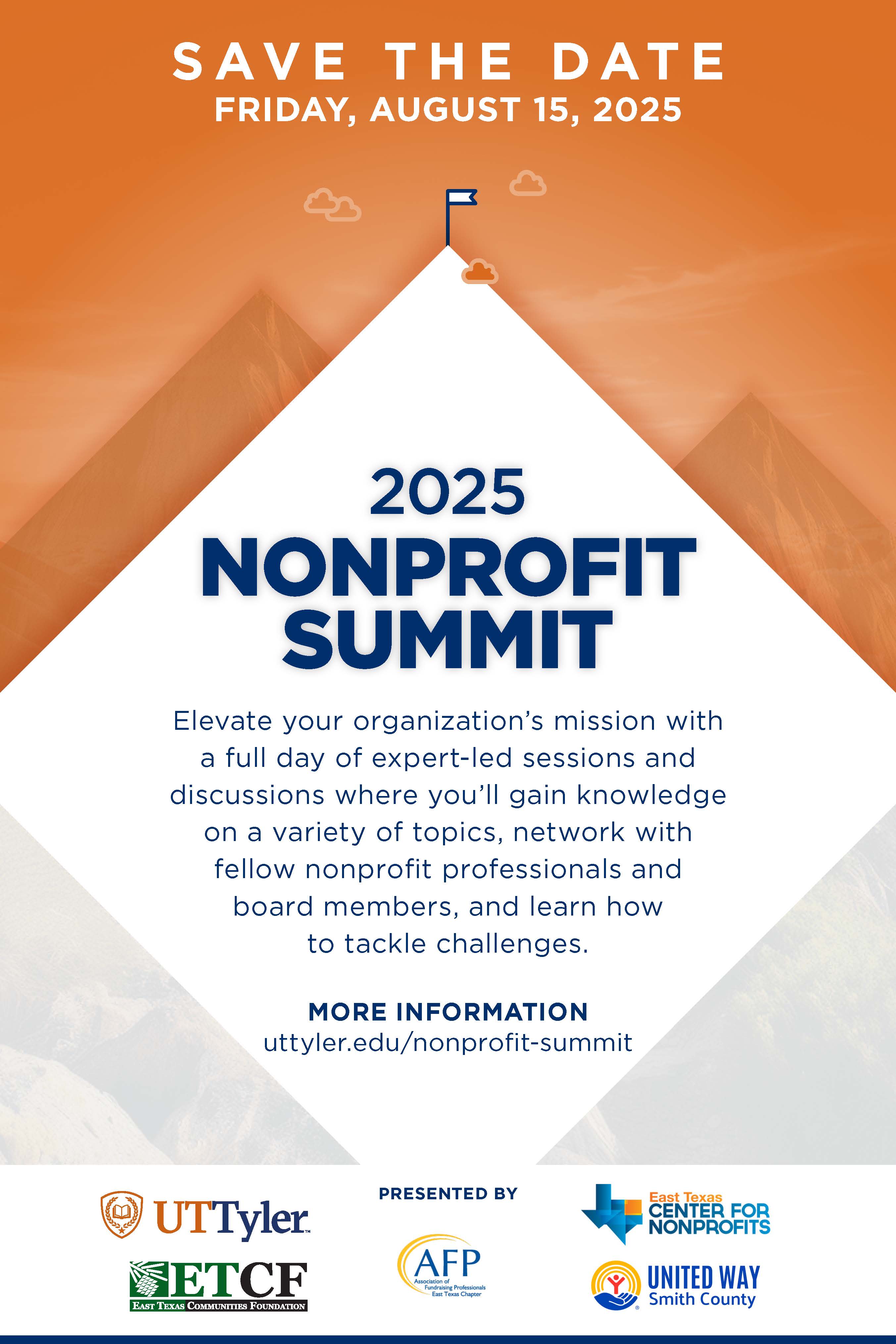 Elevate your organization’s mission with a full day of expert-led sessions and discussions where you’ll gain knowledge on a variety of topics, network with fellow nonprofit professionals and board members, and learn how to tackle challenges.