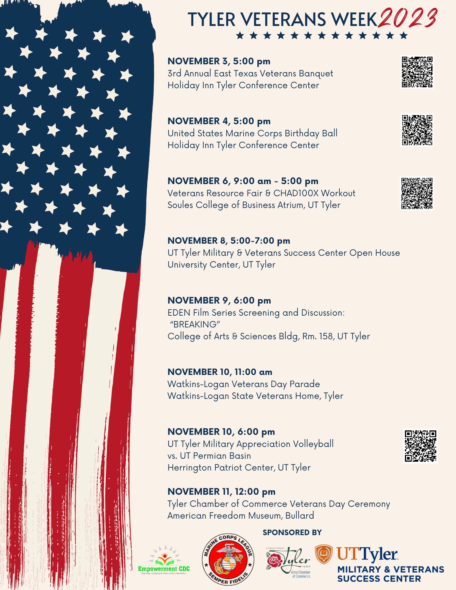 Flyer for Tyler Veterans Week 2023