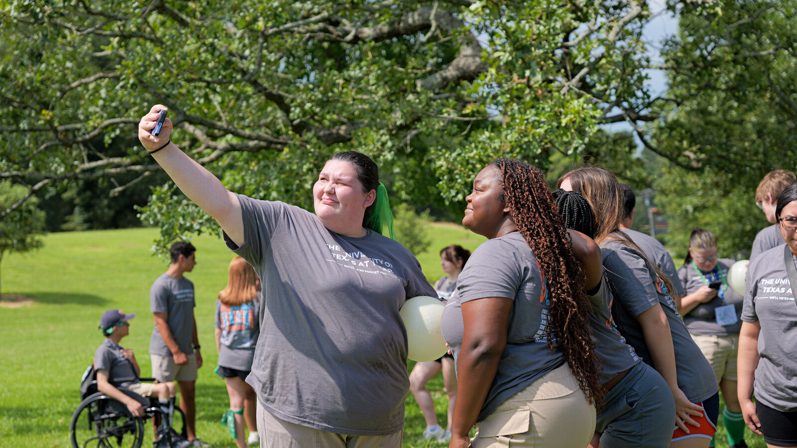 students taking a selfie at swoop camp