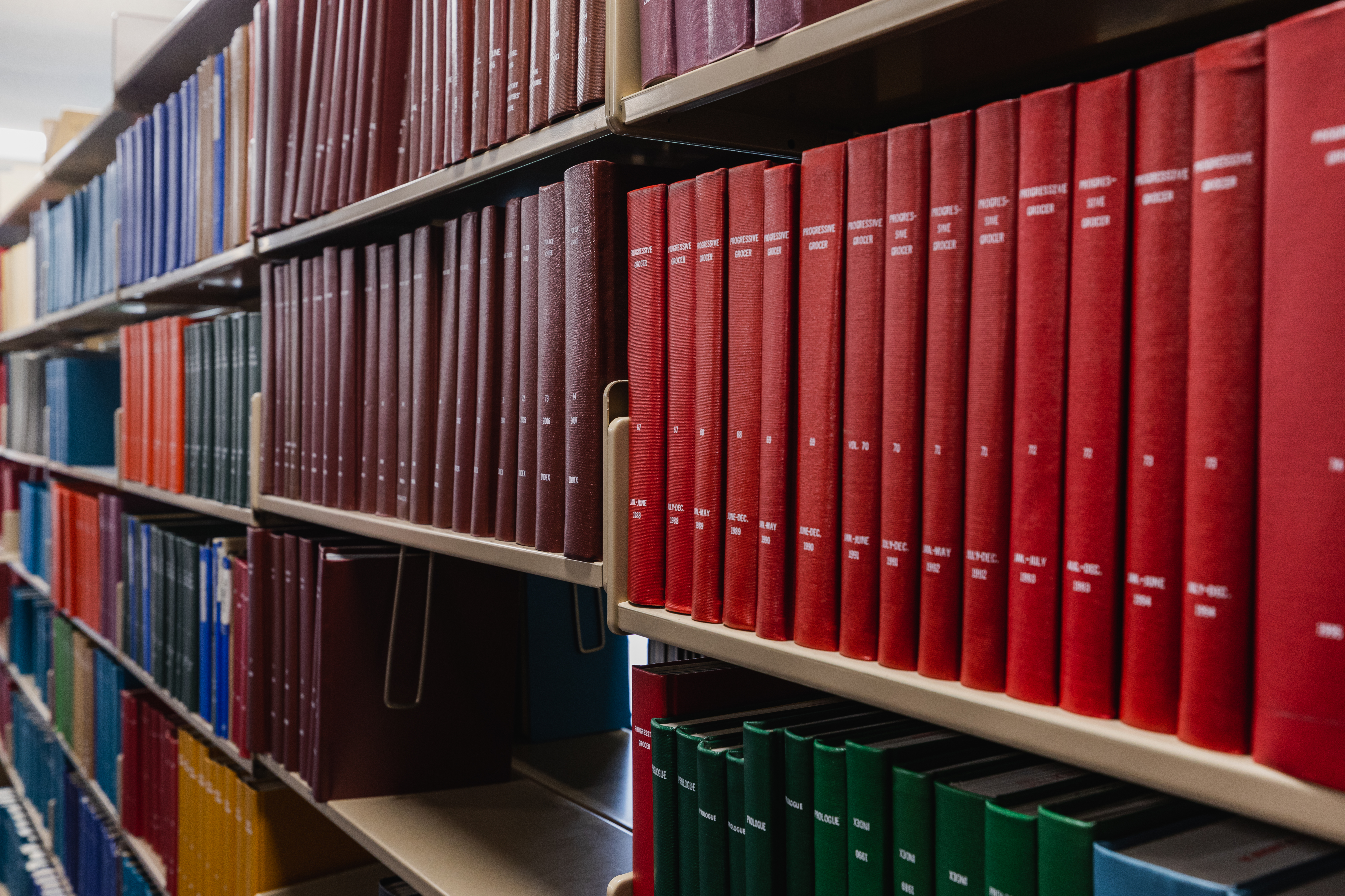 Rows of books on a bookshelf
