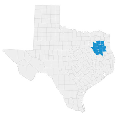 Map of Texas showing Tyler area counties.