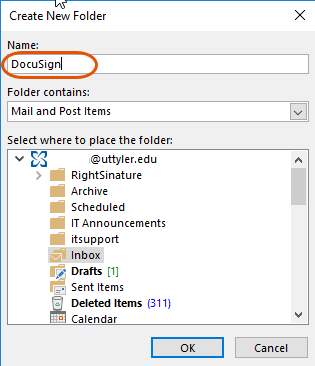 New DocuSign Folder in Outlook