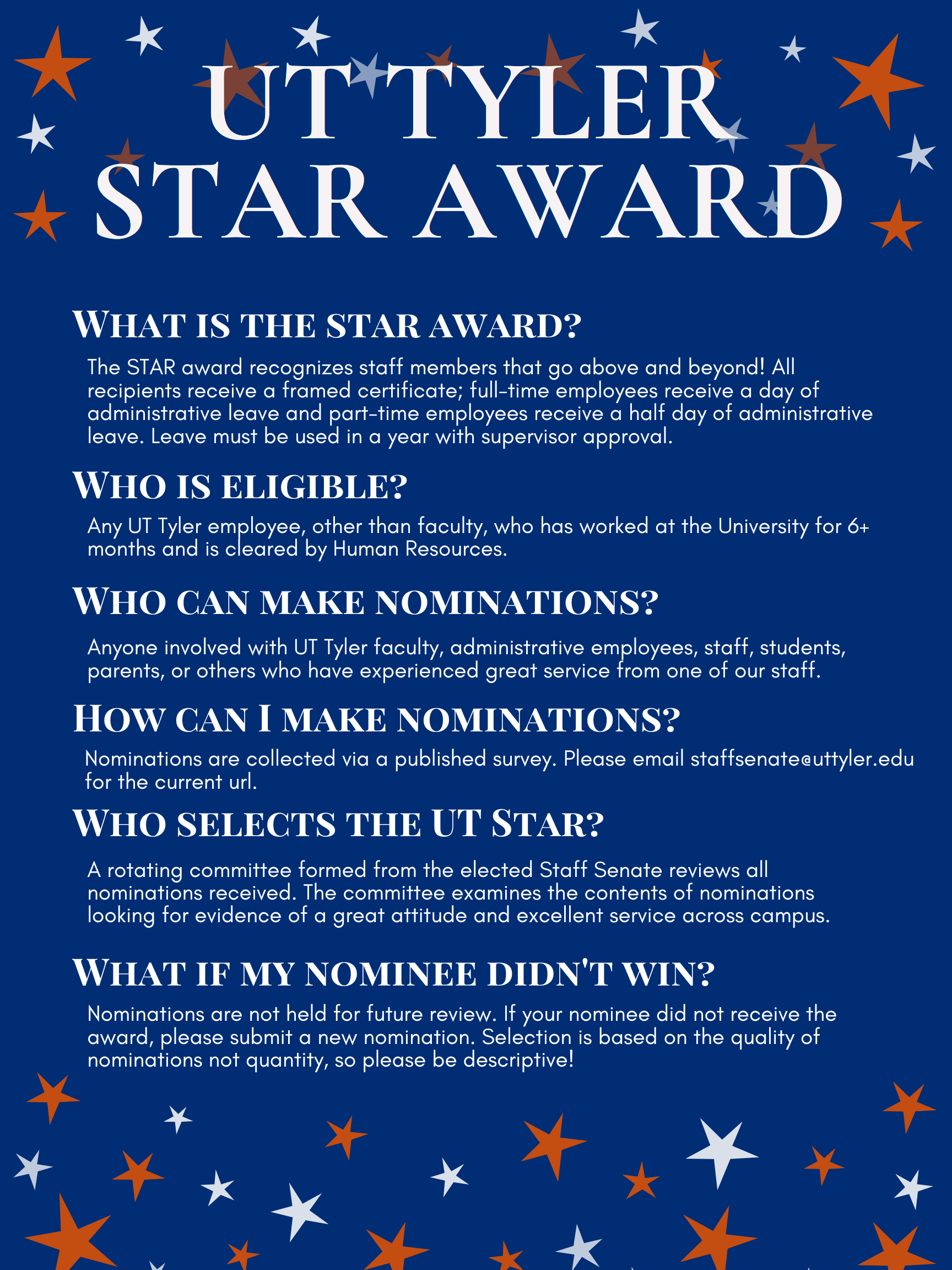 Email staffsenate@uttyler.edu for star award info