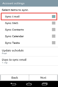 Sync Email option