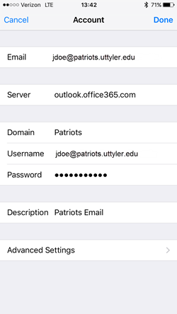 Patriots Email Account Configuration