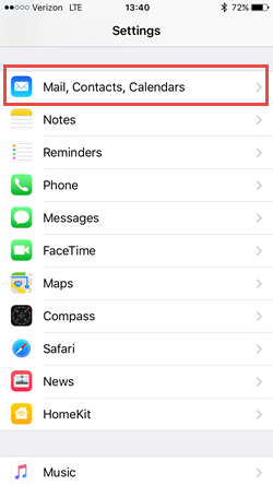 Step 1: Tap Mail, Contacts, Calendars