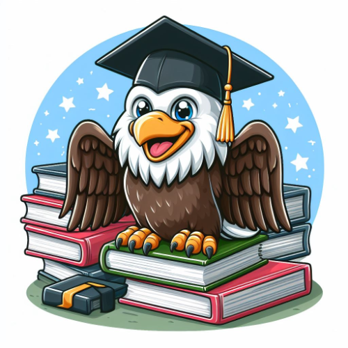 image of a cartoon eagle wearing a graduation cap