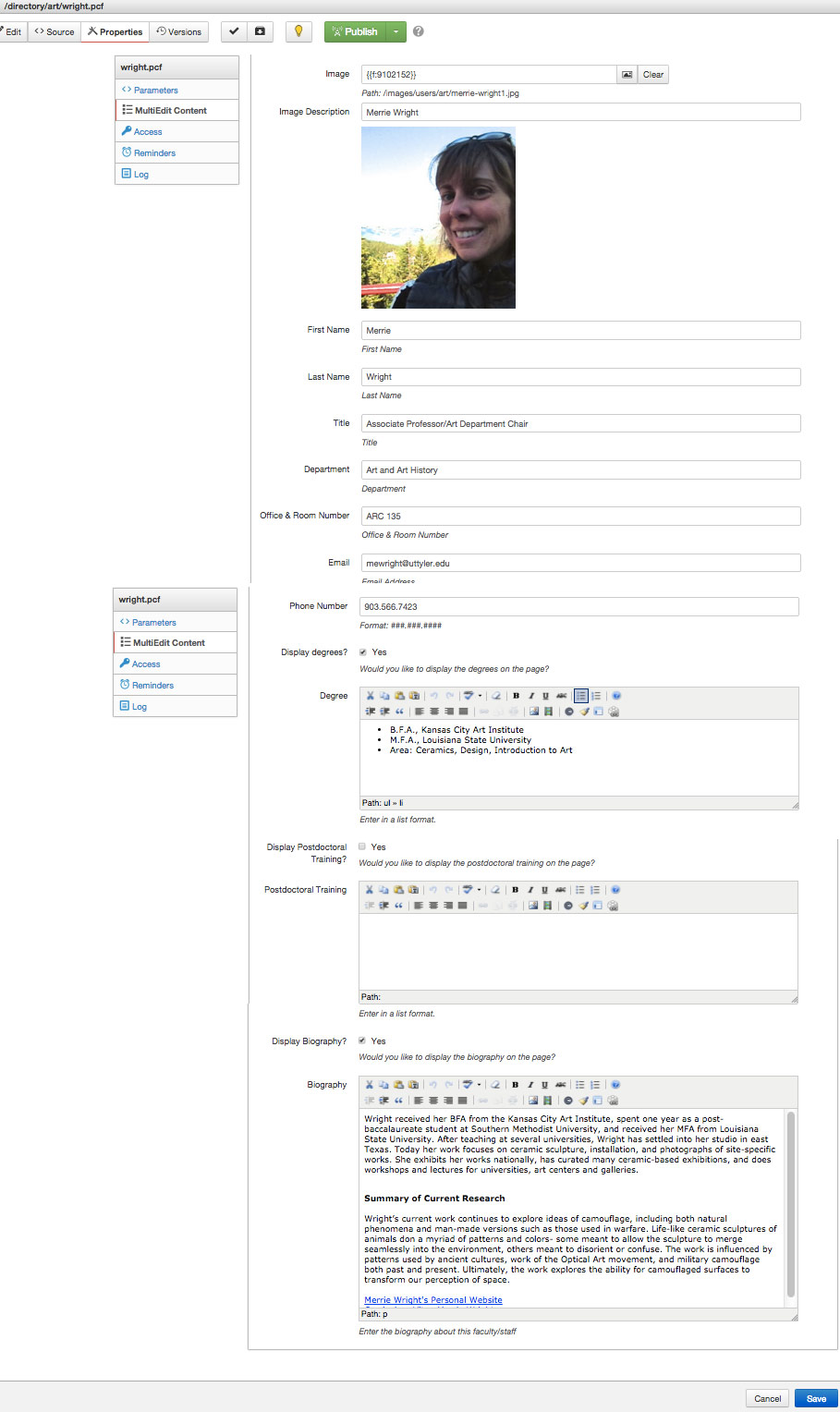 Edit faculty page