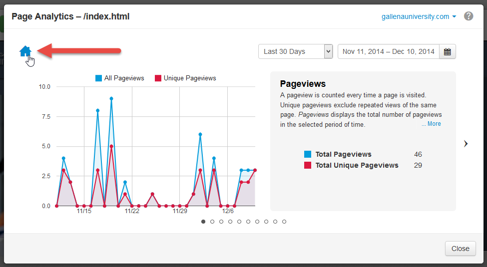 Page Analytics - home button